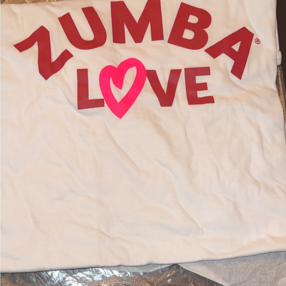 Zumba Fitness White Tee with Red and Pink Accents